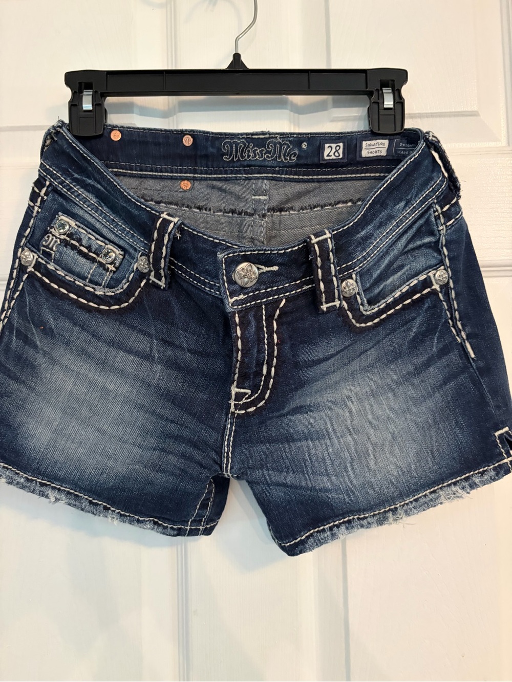 Signature Miss Me Dark Blue Distressed Denim Shorts